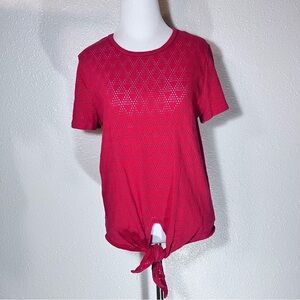 Texture and Thread Madewell Women’s Red Short Sleeve Geo Eyelet Tee T-shirt Top